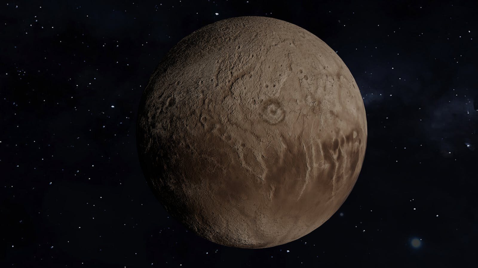 Detailed high-resolution image of a distant planet with rocky surface.